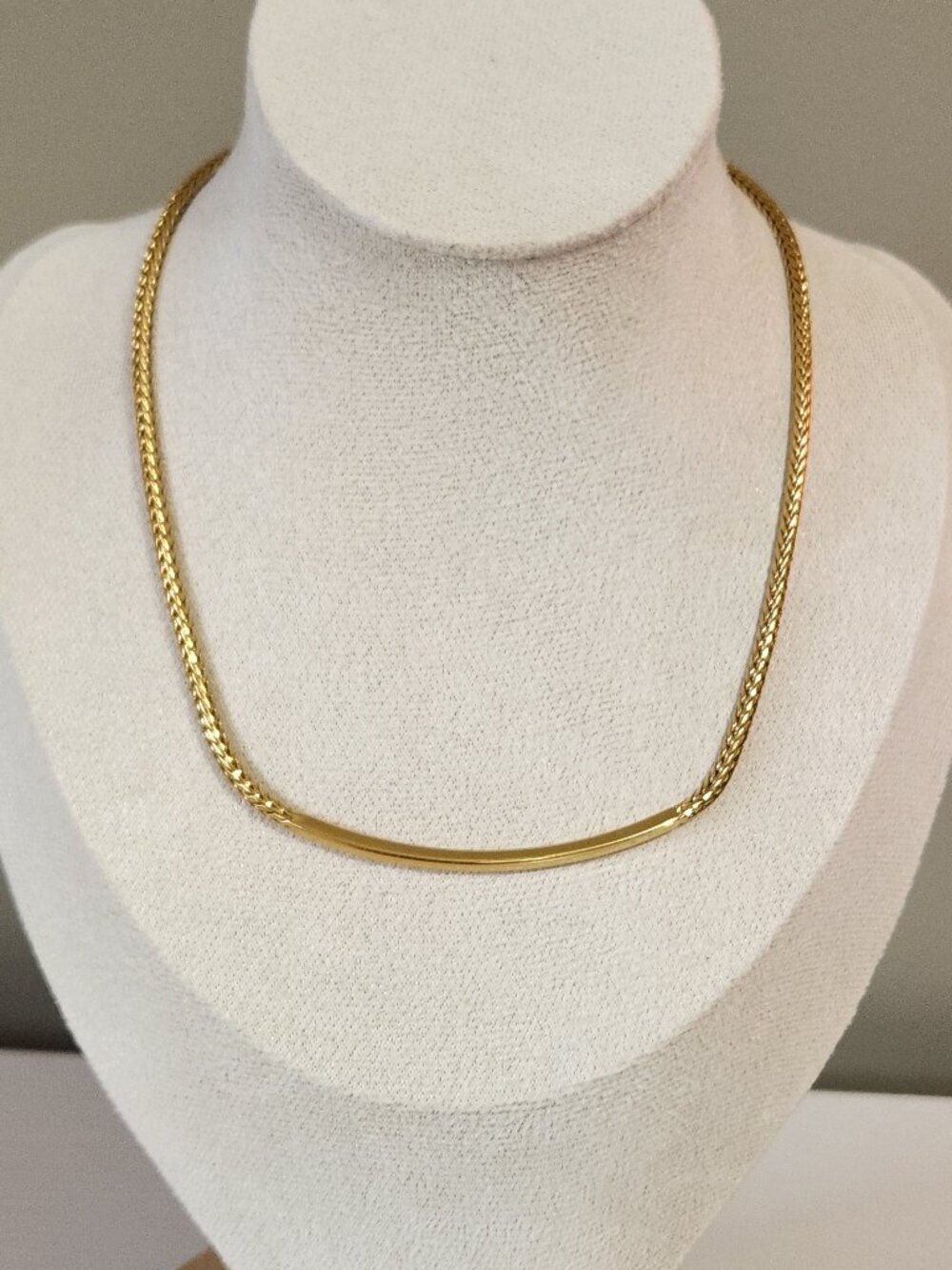 Vintage Monet Gold Tone Herringbone Omega Collar Necklace 15" Signed